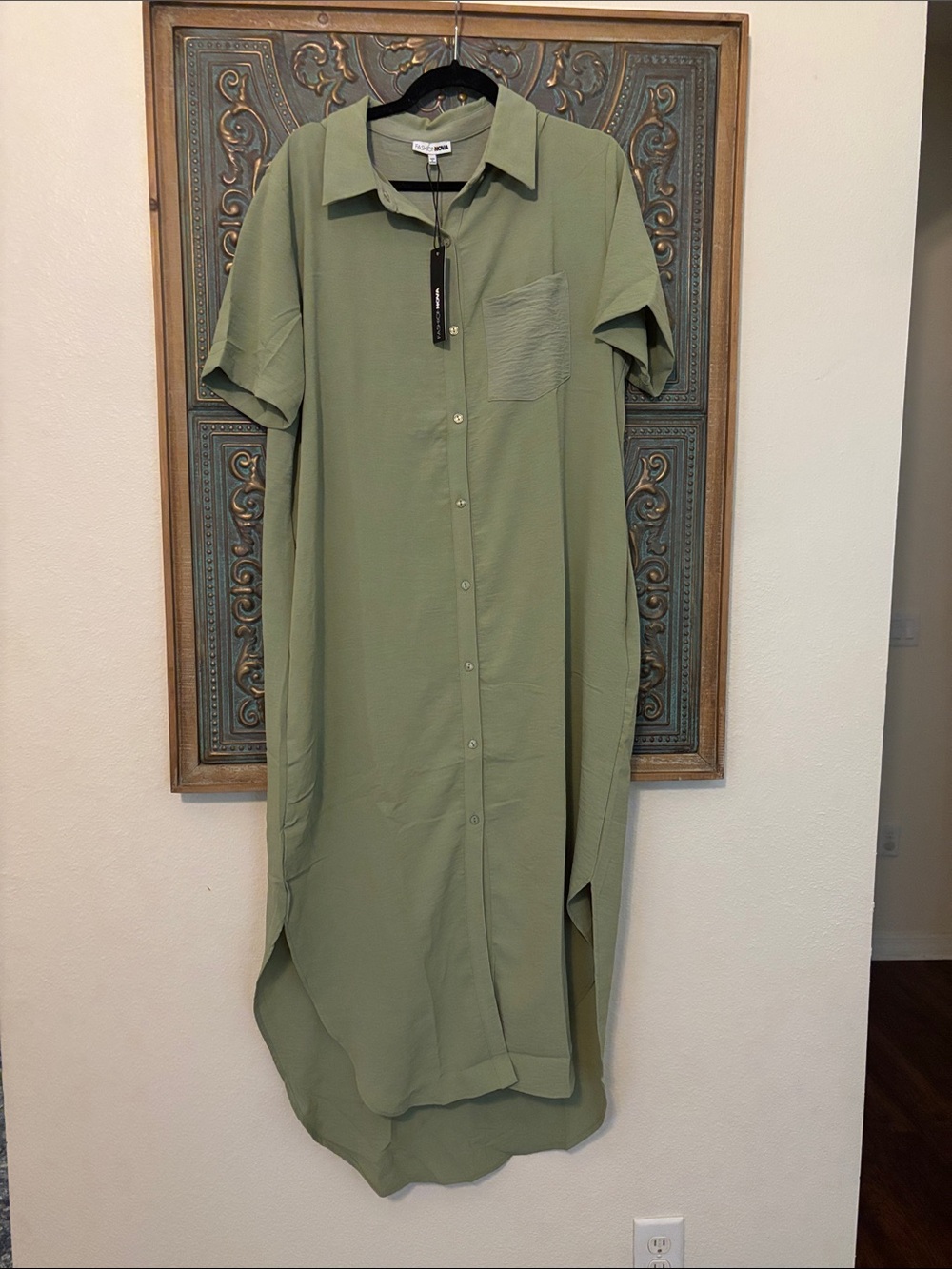 Fashion Nova Olive Green Maxi Shirt Dress XL NWT